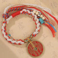 Vintage Braided Copper Coin Red Rope Bracelet | Traditional Chinese Jewelry