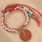 Vintage Braided Copper Coin Red Rope Bracelet | Traditional Chinese Jewelry