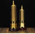 9/13 Layers Brass Wenchang Tower Statue, Feng Shui Pagoda Ornament, Study Desktop Decoration, Career & Academic Luck Home Office Decor