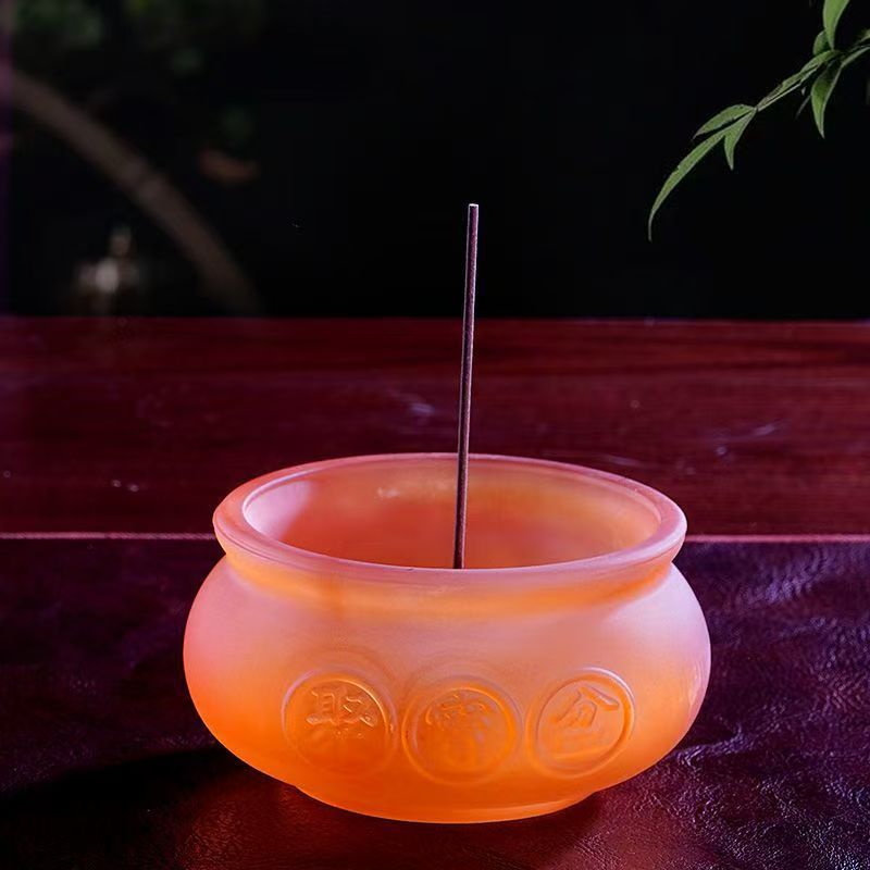 Liuli Treasure Bowl Incense Burner, Lucky Feng Shui Ornament, Wealth Attracting Decorative Censer, Auspicious Home Decoration & Gift