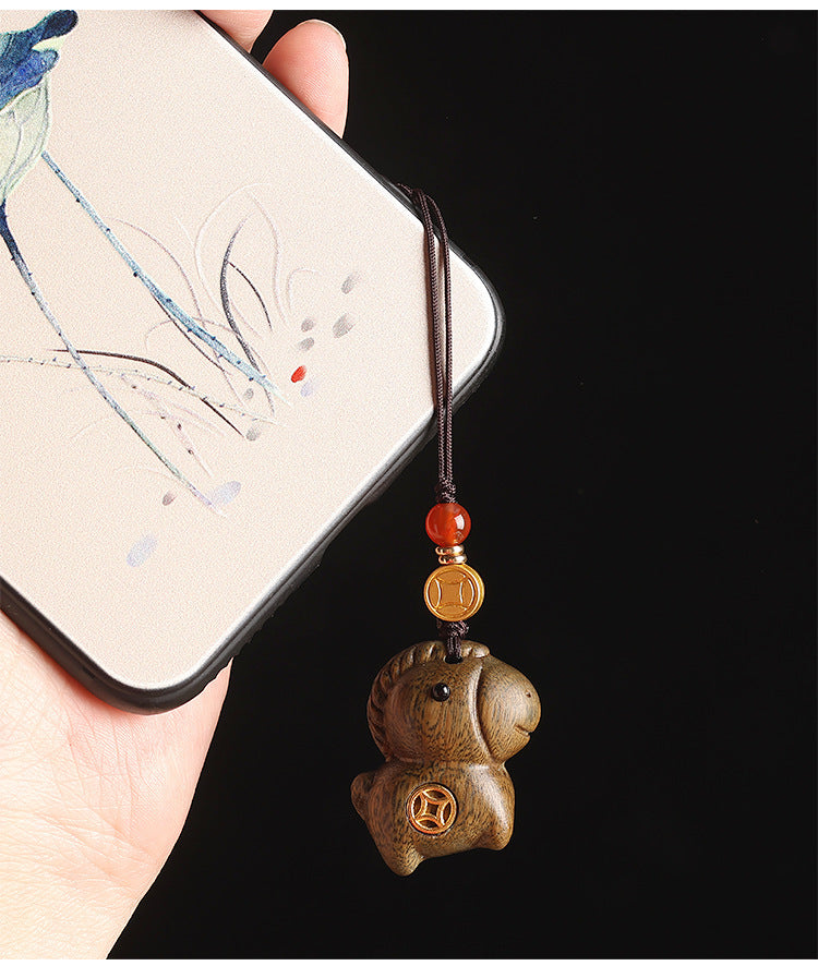 Sandalwood Zodiac Horse Wealth Car Keychain Bag Pendant
