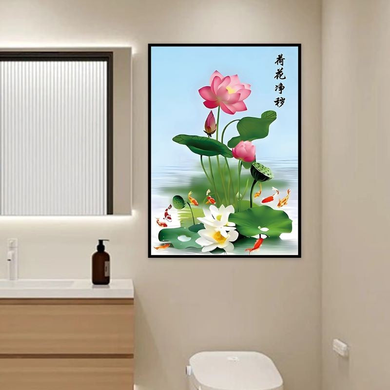 Lotus & Koi Fish Wall Decal, Waterproof Self-Adhesive Sticker, Moisture-Proof Art Mural for Bathroom & Corridor