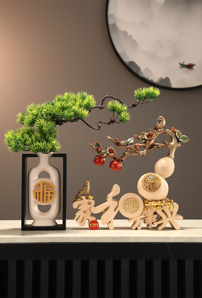 Luxury Welcoming Pine Ornament, Family Harmony Brings Prosperity Decor, High-end Figurine for Living Room, TV Cabinet, Wine Cabinet & Entryway, Housewarming Gift