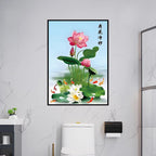 Lotus & Koi Fish Wall Decal, Waterproof Self-Adhesive Sticker, Moisture-Proof Art Mural for Bathroom & Corridor