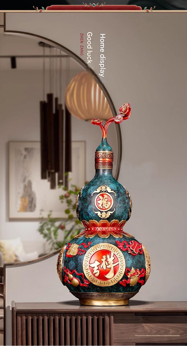Eight Treasures Gourd Copper Ornament, Handcrafted Hollow Openable Brass Gourd Pendant, Chinese Style Home & Office Decor