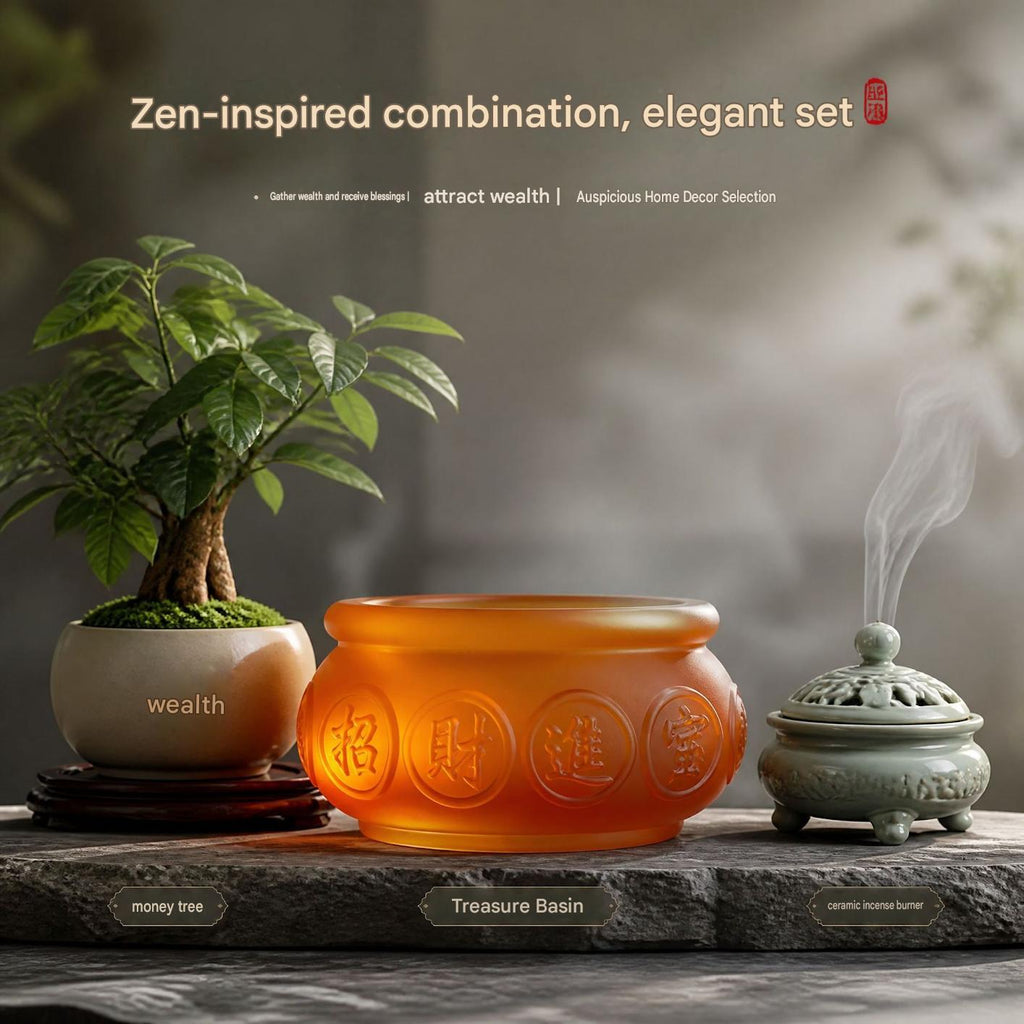Liuli Treasure Bowl Incense Burner, Lucky Feng Shui Ornament, Wealth Attracting Decorative Censer, Auspicious Home Decoration & Gift