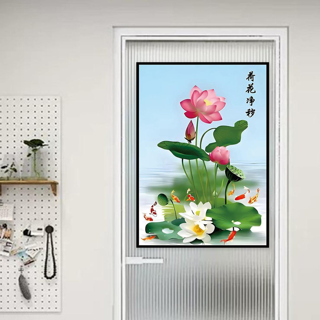 Lotus & Koi Fish Wall Decal, Waterproof Self-Adhesive Sticker, Moisture-Proof Art Mural for Bathroom & Corridor