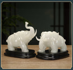 Pair of New White Marble Effect Elephant Statues, Luxury Auspicious Animal Ornaments, Home Living Room Decor, Ideal Housewarming Gift