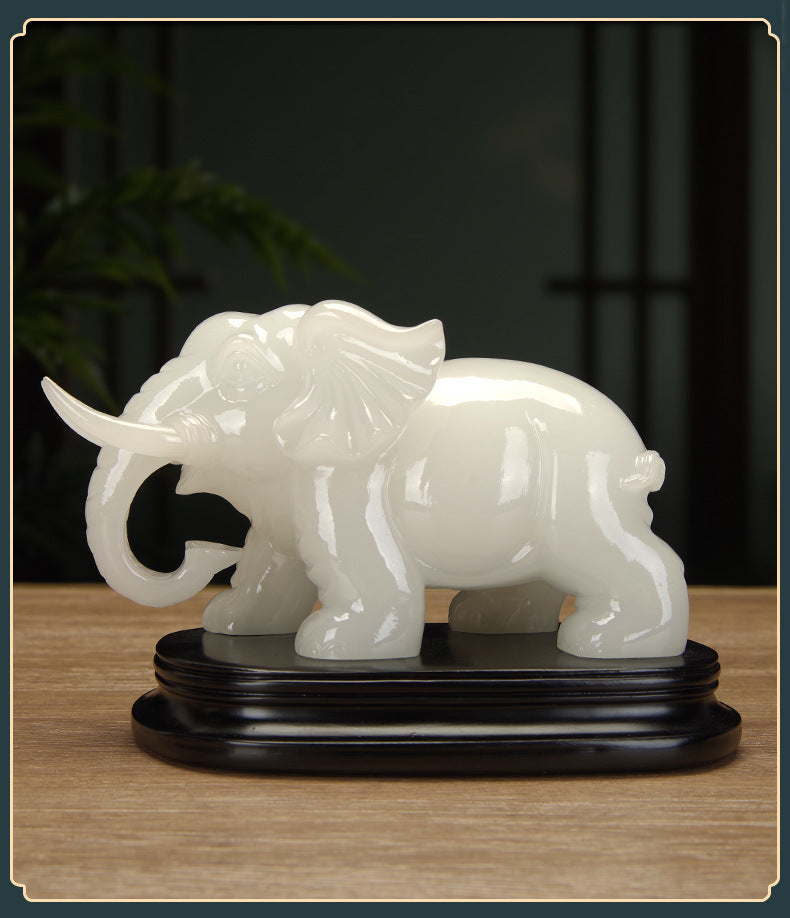 Pair of New White Marble Effect Elephant Statues, Luxury Auspicious Animal Ornaments, Home Living Room Decor, Ideal Housewarming Gift