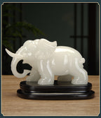 Pair of New White Marble Effect Elephant Statues, Luxury Auspicious Animal Ornaments, Home Living Room Decor, Ideal Housewarming Gift