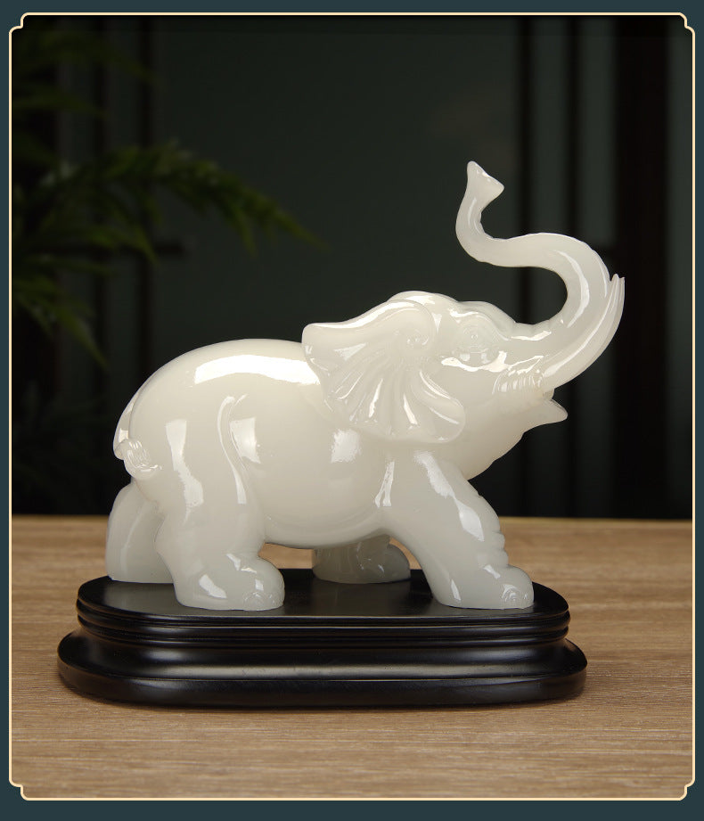 Pair of New White Marble Effect Elephant Statues, Luxury Auspicious Animal Ornaments, Home Living Room Decor, Ideal Housewarming Gift