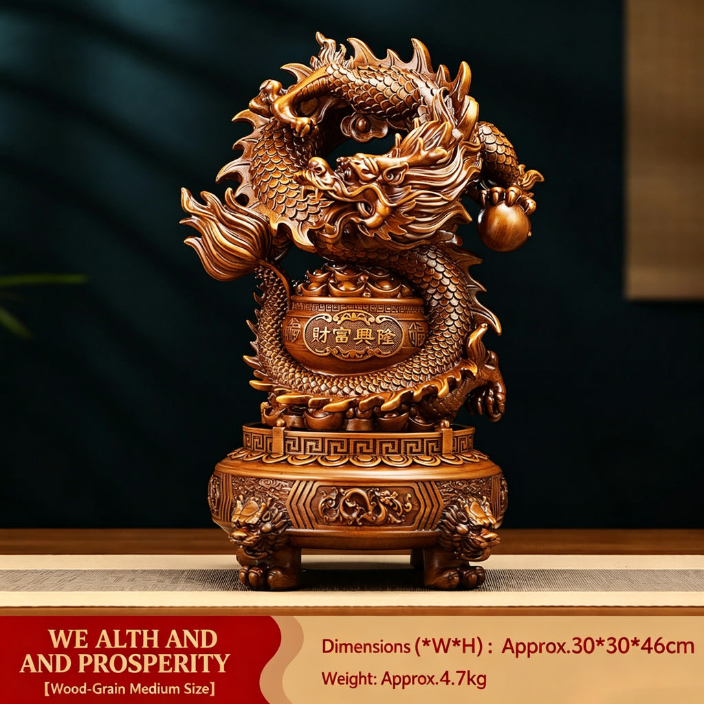 Wealth Prosperity Dragon Statue & Three-legged Ding Decor, Home Store Opening Craft Gift