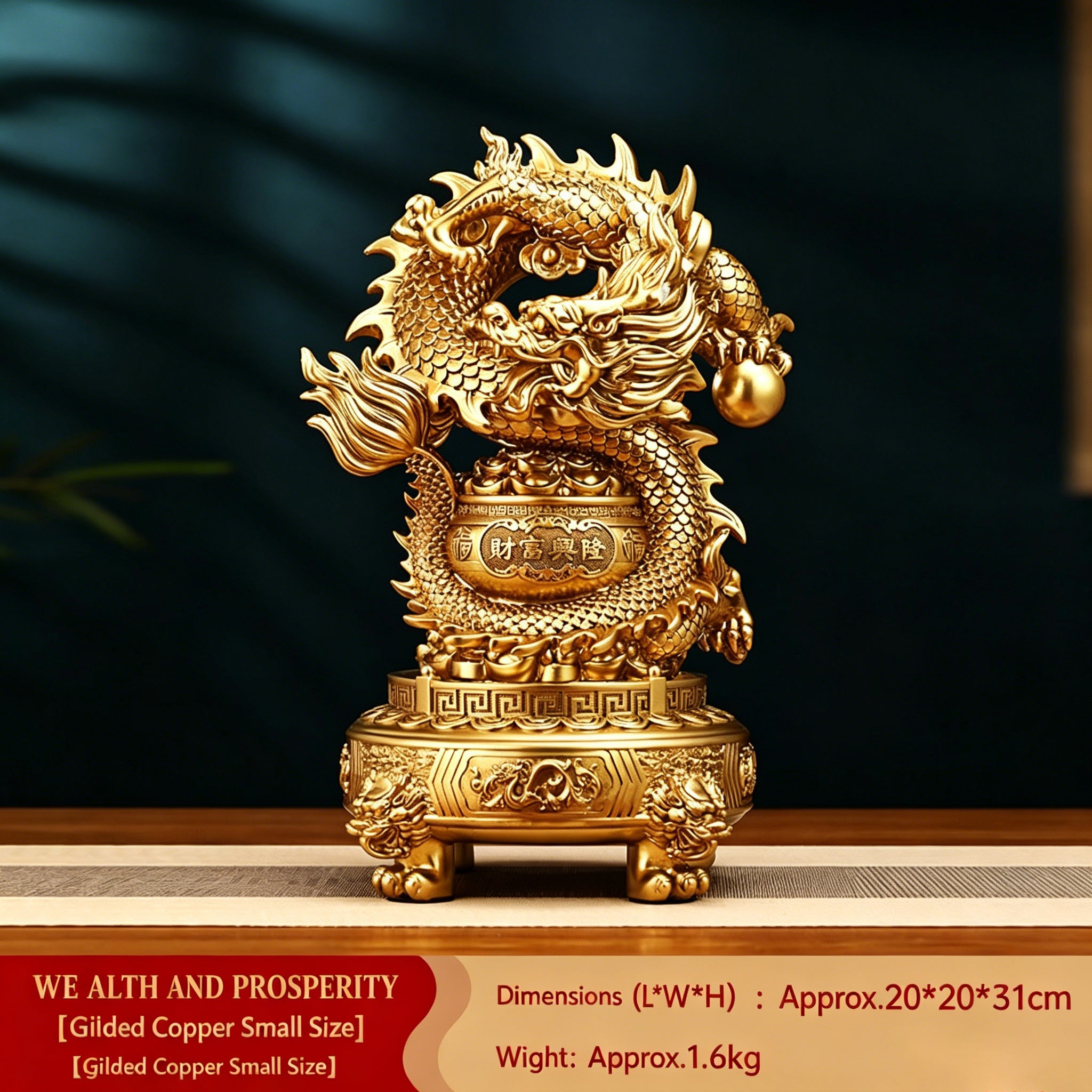 Wealth Prosperity Dragon Statue & Three-legged Ding Decor, Home Store Opening Craft Gift