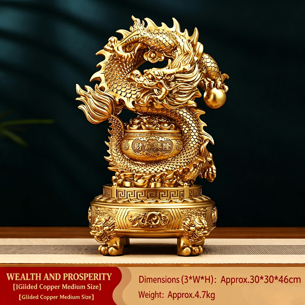 Wealth Prosperity Dragon Statue & Three-legged Ding Decor, Home Store Opening Craft Gift