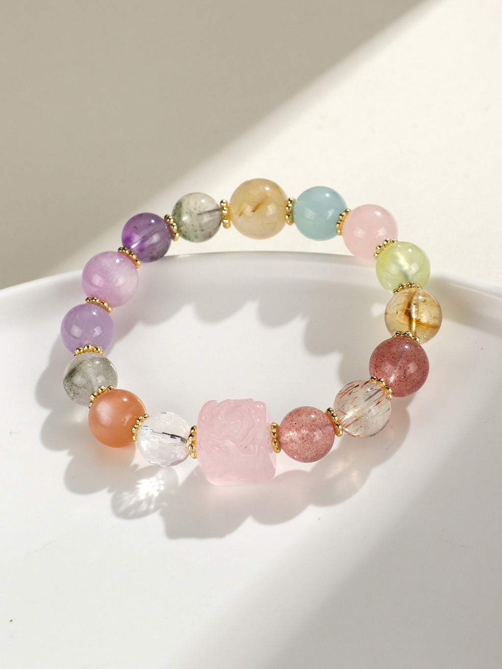 Premium Nine-Tailed Fox Amethyst Aquamarine Multi-Stone Bracelet, Elegant High-End Beaded Strand