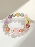 Premium Nine-Tailed Fox Amethyst Aquamarine Multi-Stone Bracelet, Elegant High-End Beaded Strand