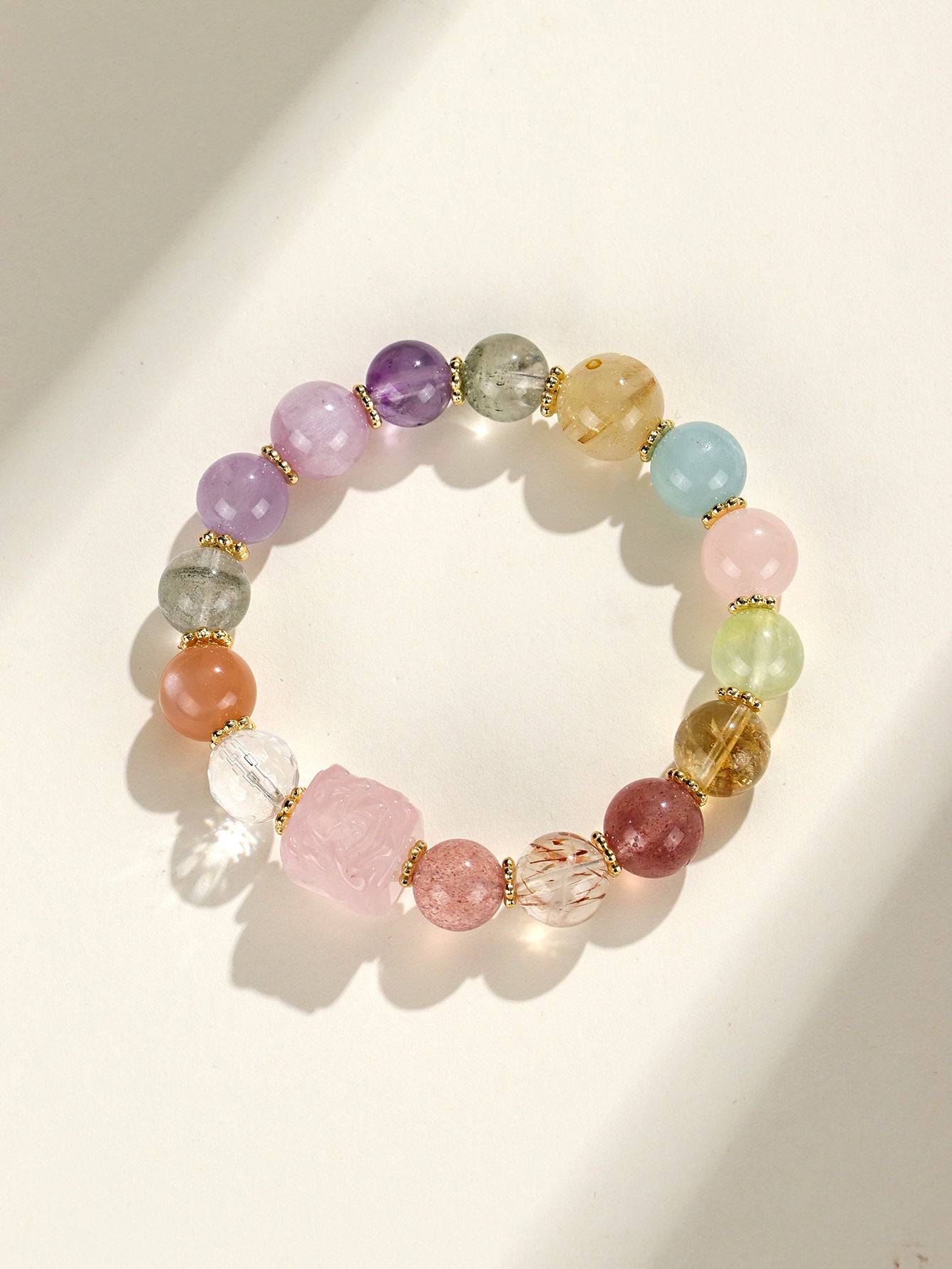 Premium Nine-Tailed Fox Amethyst Aquamarine Multi-Stone Bracelet, Elegant High-End Beaded Strand