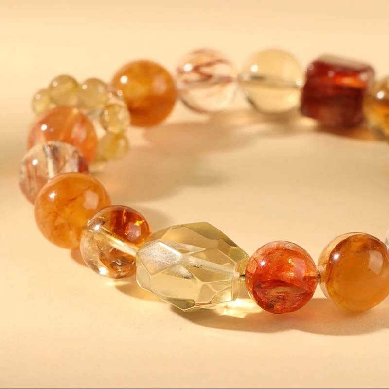 Natural Yellow Crystal & Tiger Eye Feng Shui Bracelet for Women, Lucky Wealth Bracelet with Palden Lhamo Charm