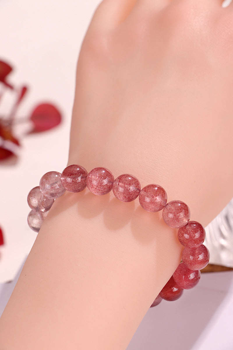 Natural Gradient Red Strawberry Quartz Beaded Bracelet for Women, Fashionable & Versatile Original Handmade Bracelet