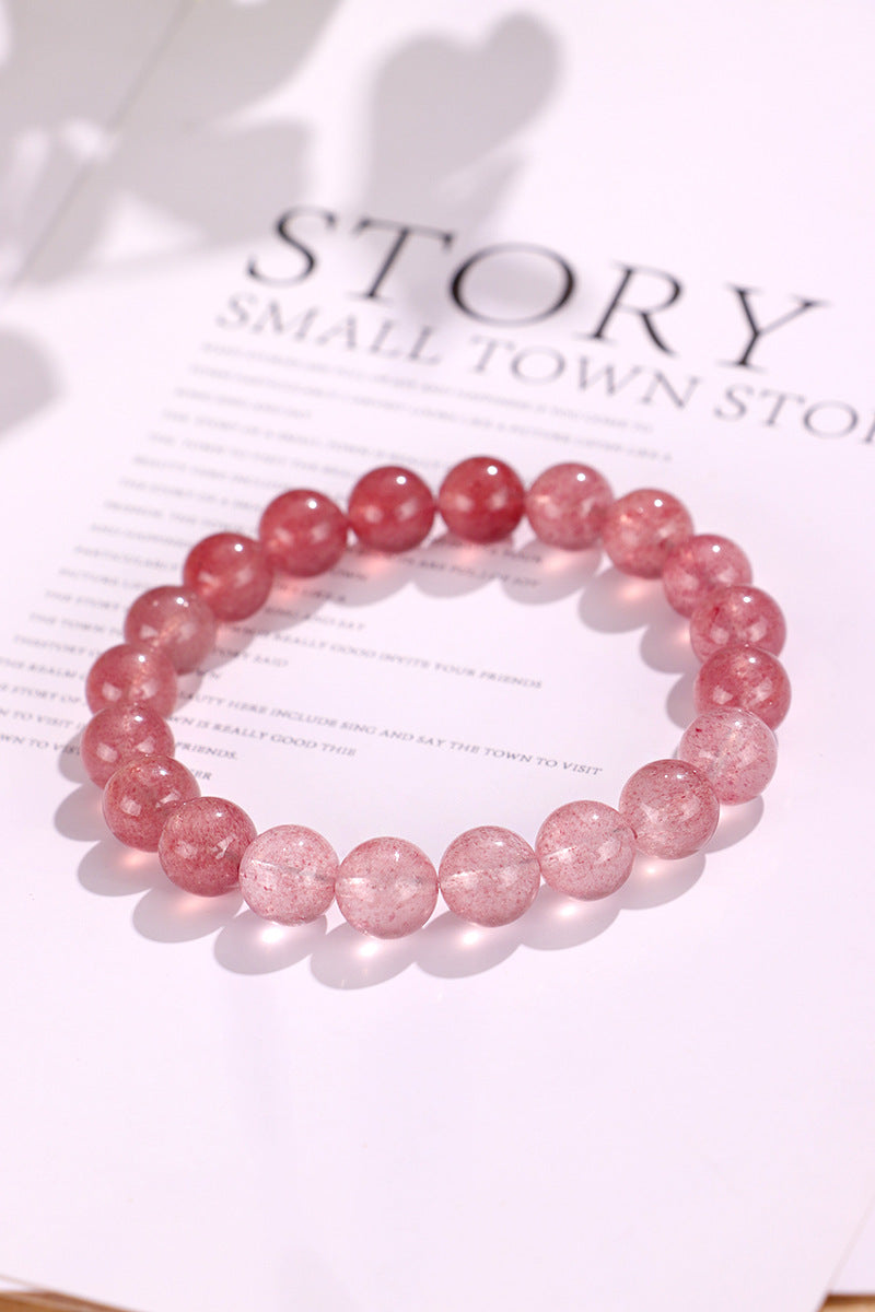 Natural Gradient Red Strawberry Quartz Beaded Bracelet for Women, Fashionable & Versatile Original Handmade Bracelet