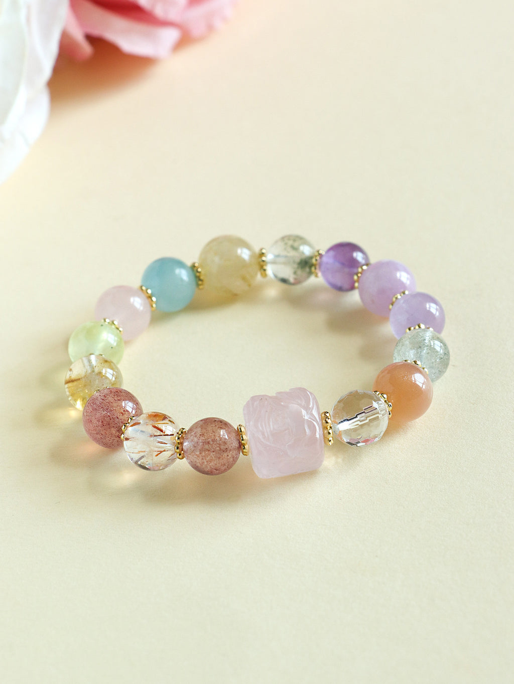 Premium Nine-Tailed Fox Amethyst Aquamarine Multi-Stone Bracelet, Elegant High-End Beaded Strand