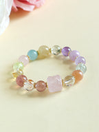 Premium Nine-Tailed Fox Amethyst Aquamarine Multi-Stone Bracelet, Elegant High-End Beaded Strand
