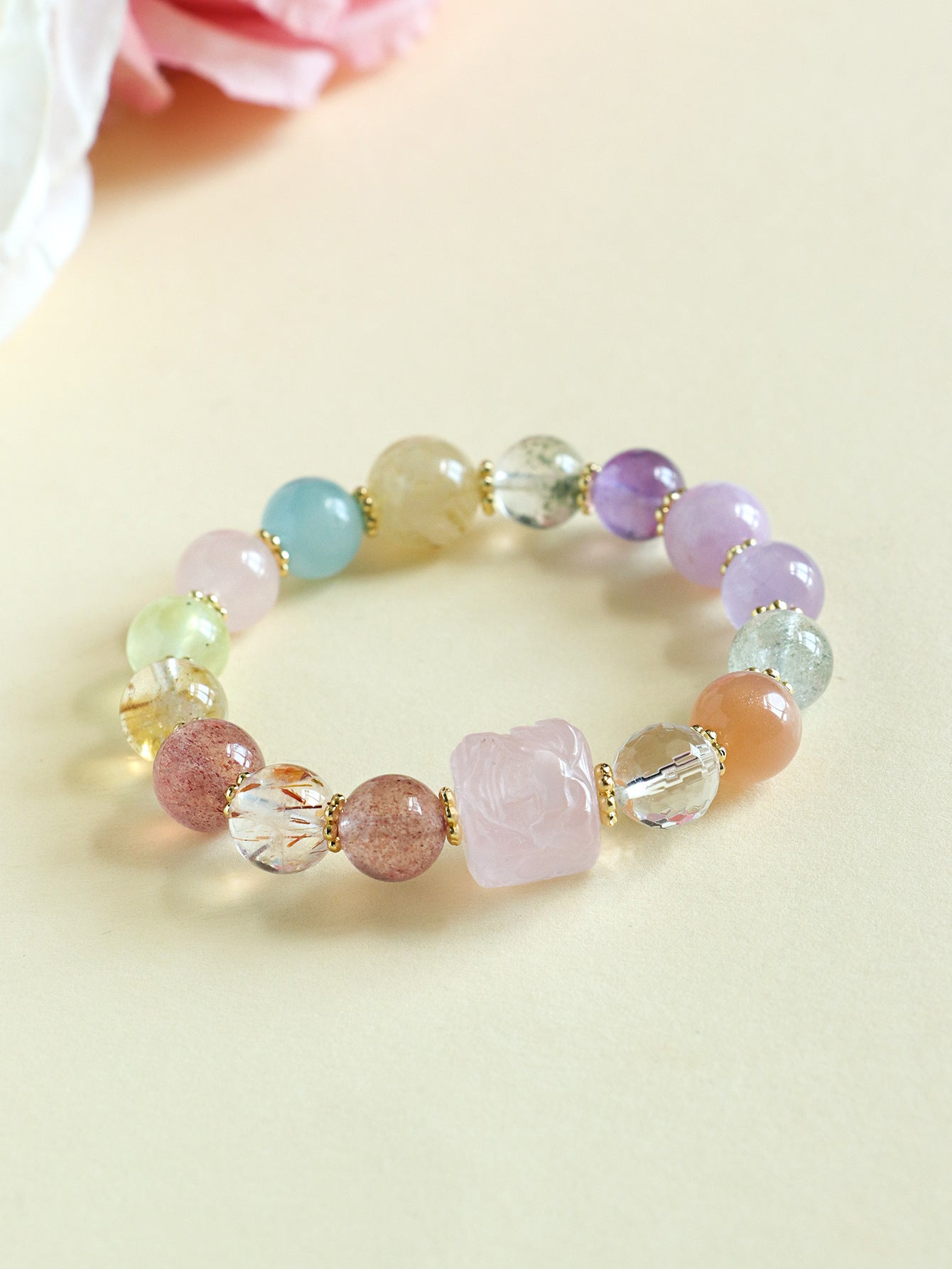 Premium Nine-Tailed Fox Amethyst Aquamarine Multi-Stone Bracelet, Elegant High-End Beaded Strand