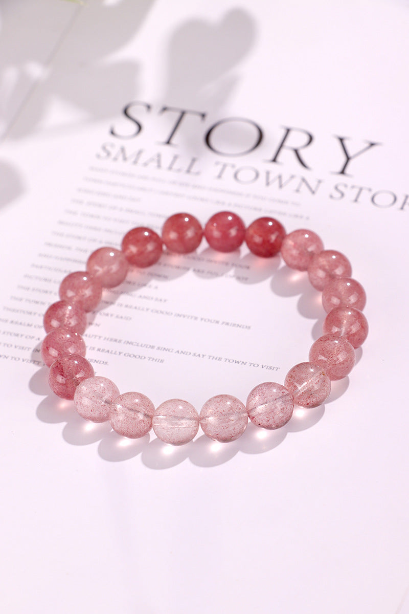 Natural Gradient Red Strawberry Quartz Beaded Bracelet for Women, Fashionable & Versatile Original Handmade Bracelet