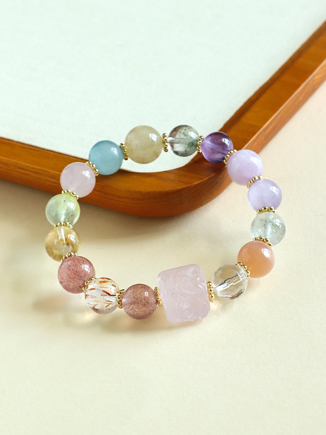 Premium Nine-Tailed Fox Amethyst Aquamarine Multi-Stone Bracelet, Elegant High-End Beaded Strand
