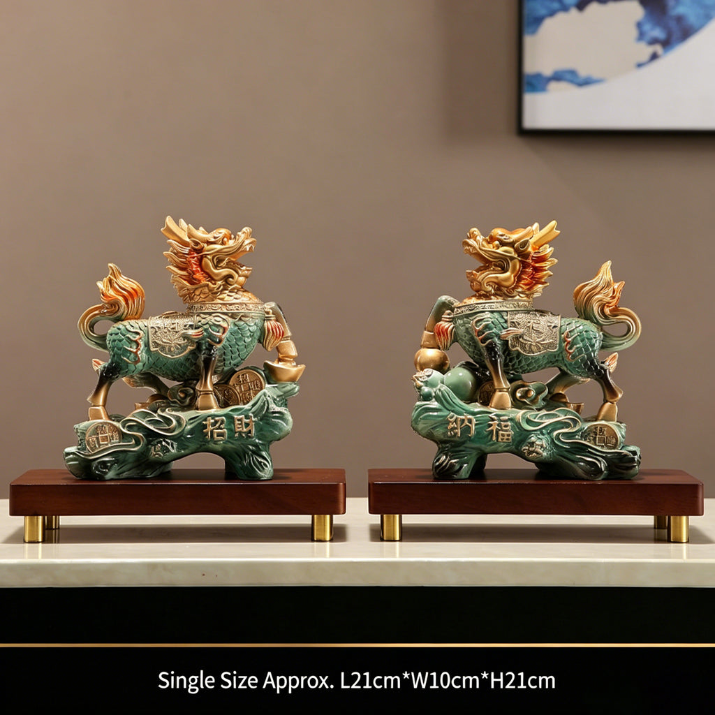 A Pair of Fire Qilin Ornaments, Resin Auspicious Beast Statue, Home Office Entrance Wine Cabinet Decor, Housewarming Business Opening Gift