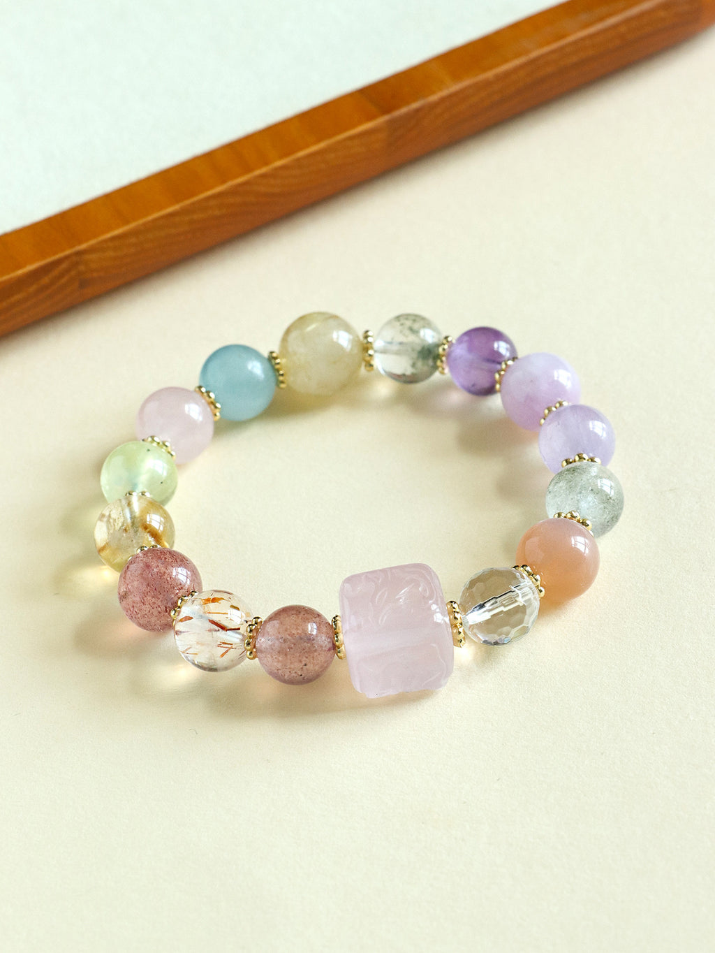Premium Nine-Tailed Fox Amethyst Aquamarine Multi-Stone Bracelet, Elegant High-End Beaded Strand