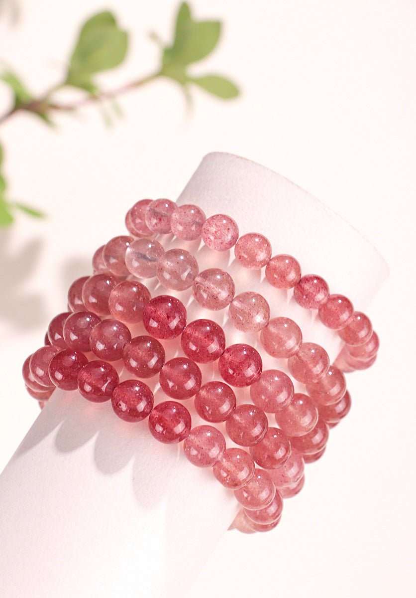 Natural Gradient Red Strawberry Quartz Beaded Bracelet for Women, Fashionable & Versatile Original Handmade Bracelet