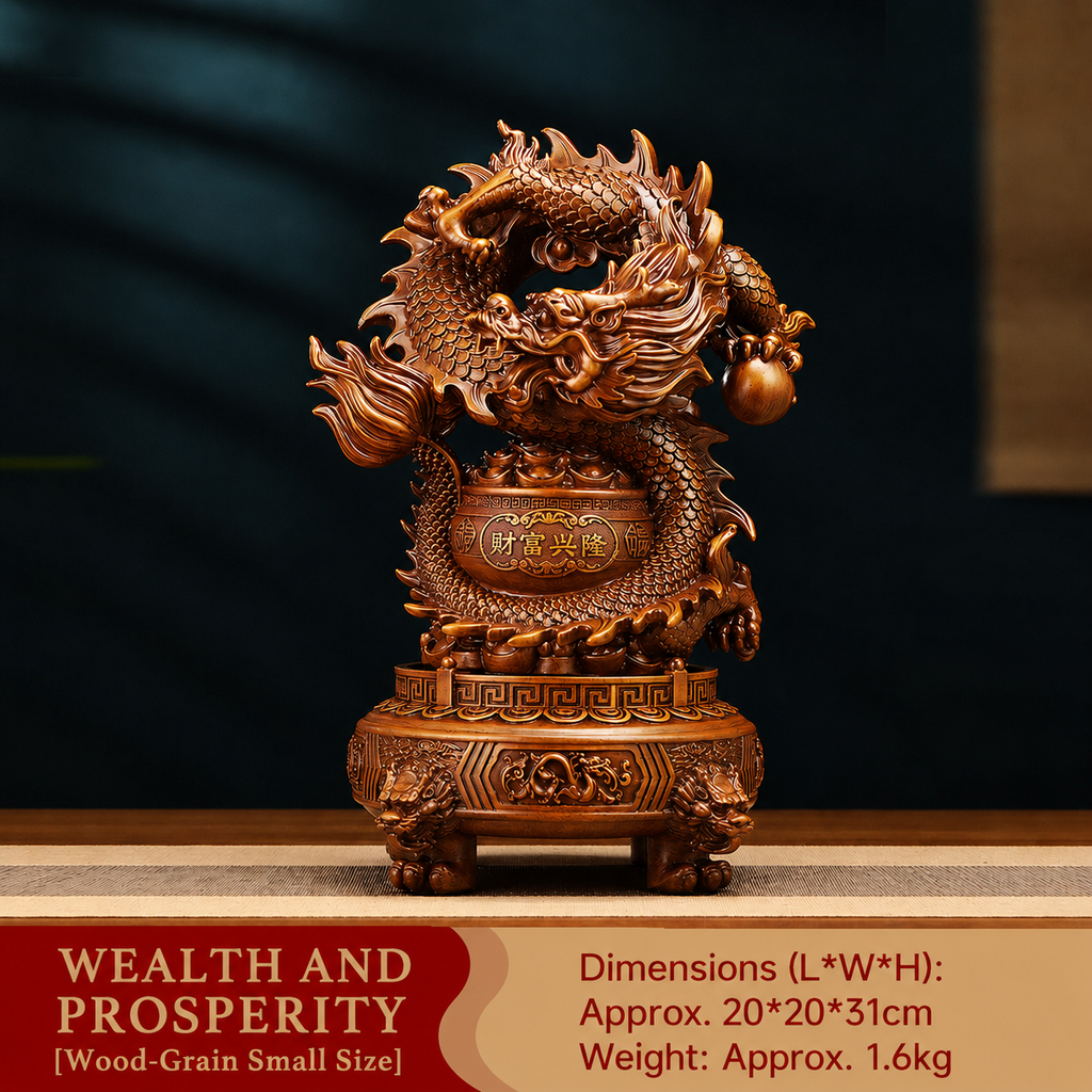 Wealth Prosperity Dragon Statue & Three-legged Ding Decor, Home Store Opening Craft Gift