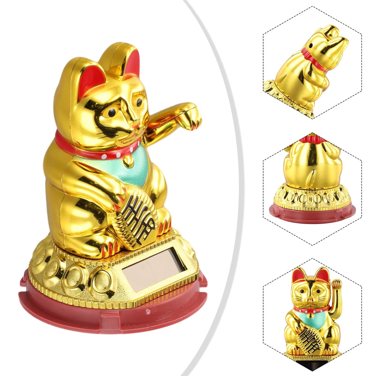 Eco Friendly Solar Waving Lucky Cat Ornament, Continuous Swinging Motion, Enhances The Ambience Of Coffee Shops