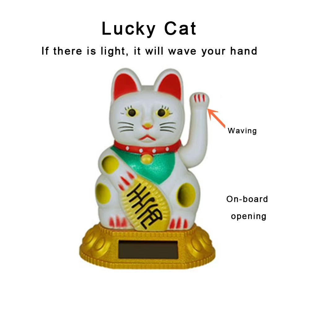 Eco Friendly Solar Waving Lucky Cat Ornament, Continuous Swinging Motion, Enhances The Ambience Of Coffee Shops