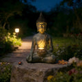 Buddha Statue with Solar Light Home Garden Decor Sitting Meditating Buddha Figurines for Outdoor Patio Yard Lawn Ornaments