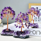 Premium Amethyst Healing Crystals Stones Tree | Handmade Wire Wrapped Feng Shui Money Tree on Natural Gravel Base | Home, Desk & Living Room Decoration
