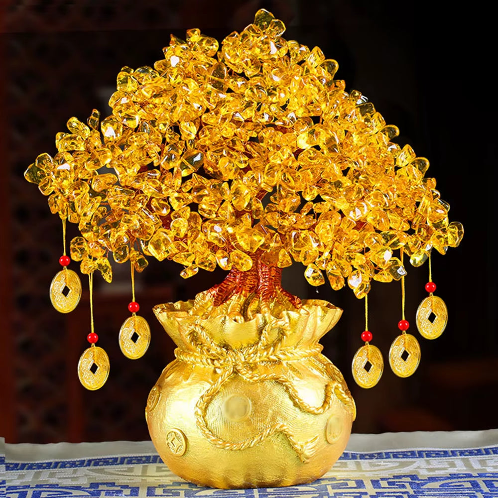 Natural Crystal Fortune Tree Money Bag Tree Money Tree Business Craft Gift Decoration