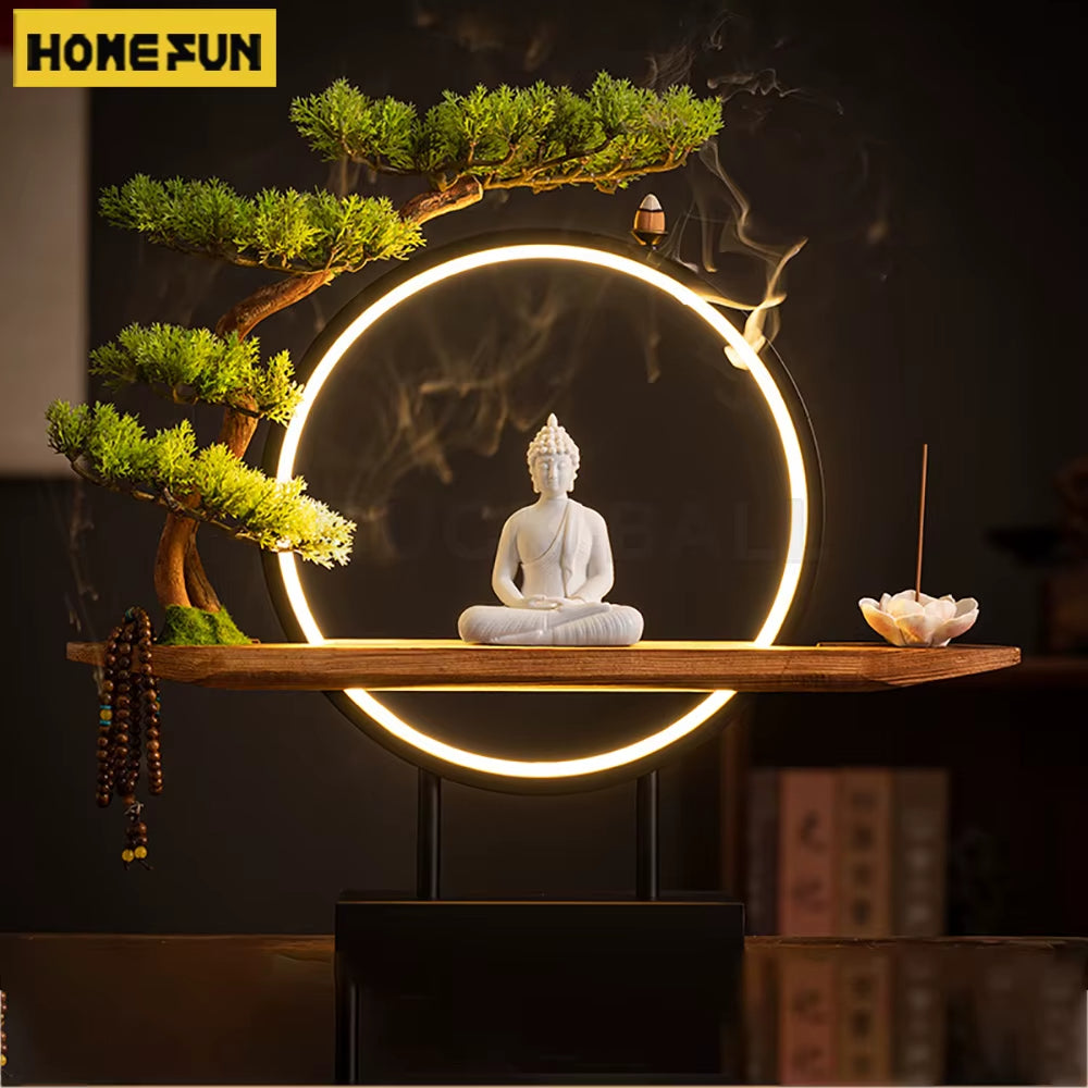 Sakyamuni Buddha Statue Home Large Tathagata Buddhist Statue Figure Buddha LEDRing Light Living Room Incense Porch Gift