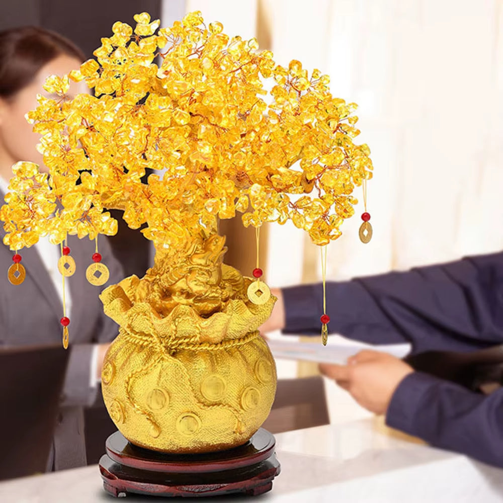 Natural Crystal Fortune Tree Money Bag Tree Money Tree Business Craft Gift Decoration