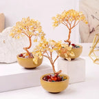 Natural Yellow Crystal Healing Gems Feng Shui Trees Lucky Money Tree Copper Wire Wrapped Crystal Crafts Home Decor