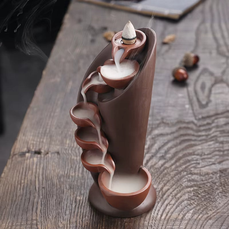 Handmade Torch Design Waterfall Incense Burner Creative Home Decor Incense Holder Portable Ceramic Censer (Without Incense)