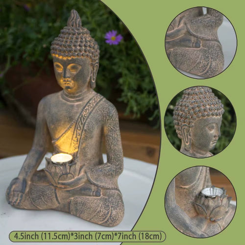 Buddha Statue with Solar Light Home Garden Decor Sitting Meditating Buddha Figurines for Outdoor Patio Yard Lawn Ornaments