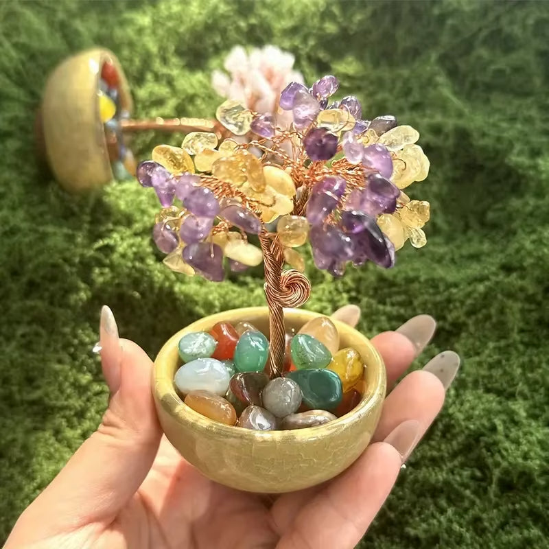 Amethyst Crystal Tree Reiki Natural Crystals Base Copper Wire Tree Life Spiritual Meditation Energy Tree Room Decor Gifts