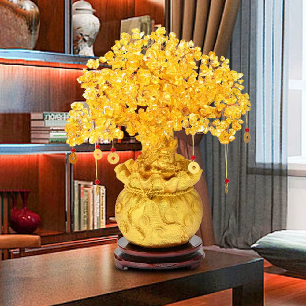 Natural Crystal Fortune Tree Money Bag Tree Money Tree Business Craft Gift Decoration