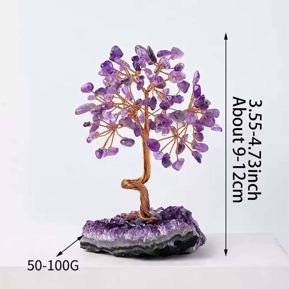 Premium Amethyst Healing Crystals Stones Tree | Handmade Wire Wrapped Feng Shui Money Tree on Natural Gravel Base | Home, Desk & Living Room Decoration