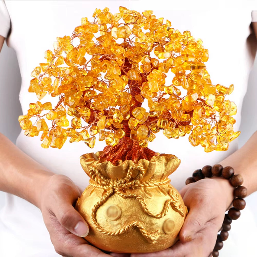 Natural Crystal Fortune Tree Money Bag Tree Money Tree Business Craft Gift Decoration