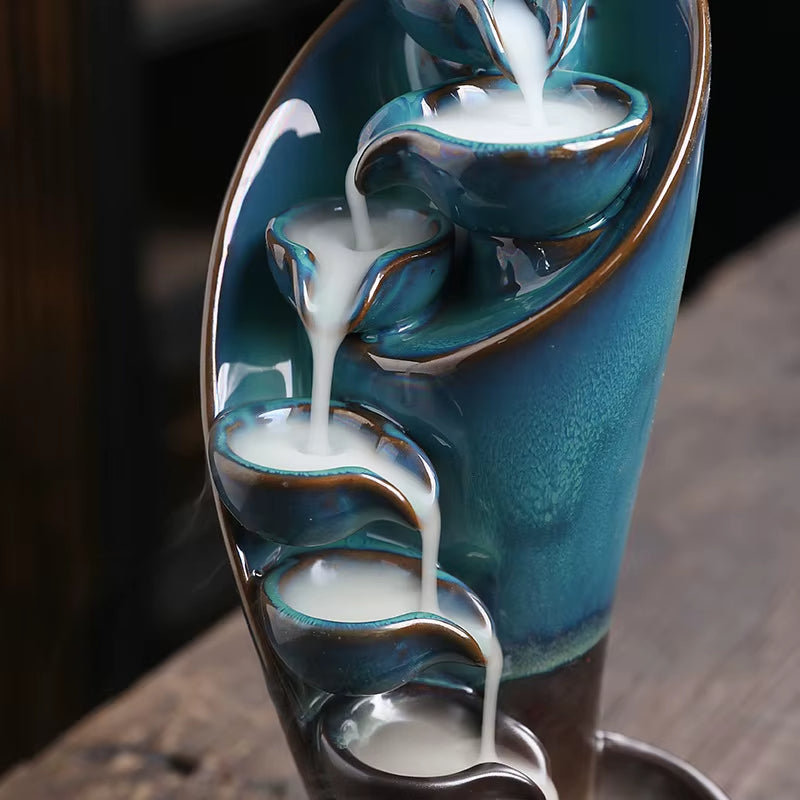 Handmade Torch Design Waterfall Incense Burner Creative Home Decor Incense Holder Portable Ceramic Censer (Without Incense)