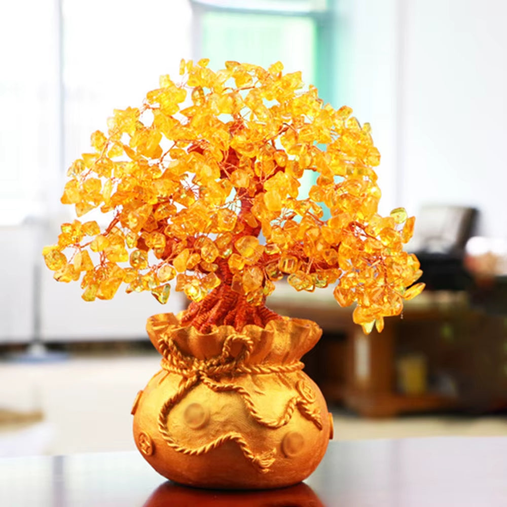 Natural Crystal Fortune Tree Money Bag Tree Money Tree Business Craft Gift Decoration