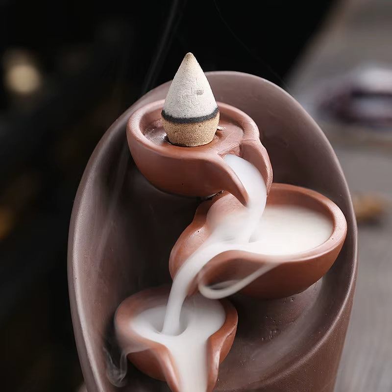 Handmade Torch Design Waterfall Incense Burner Creative Home Decor Incense Holder Portable Ceramic Censer (Without Incense)